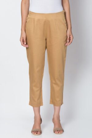 COTTON LYCRA BROWN SLIM FIT PANTS, FRONT SIDE 2